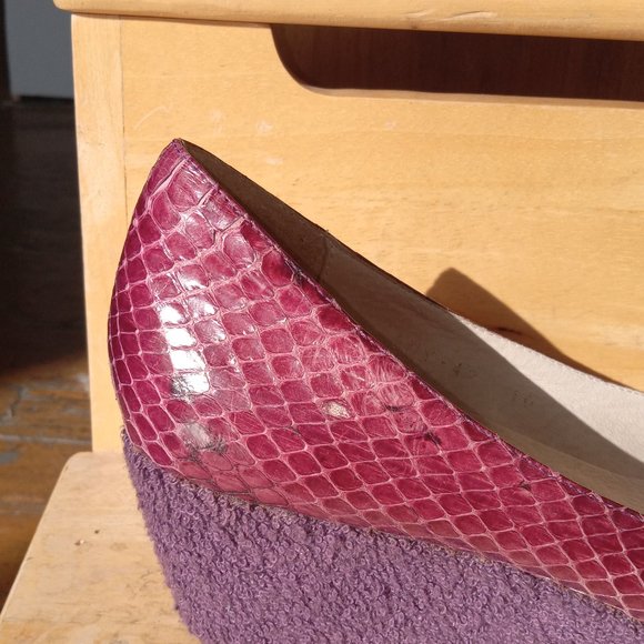 Purple leather snake skin and fabric bow platforms - Picture 2 of 9